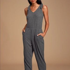 Lulu’s Belmore Grey Ribbed Sleeveless Jumpsuit XS